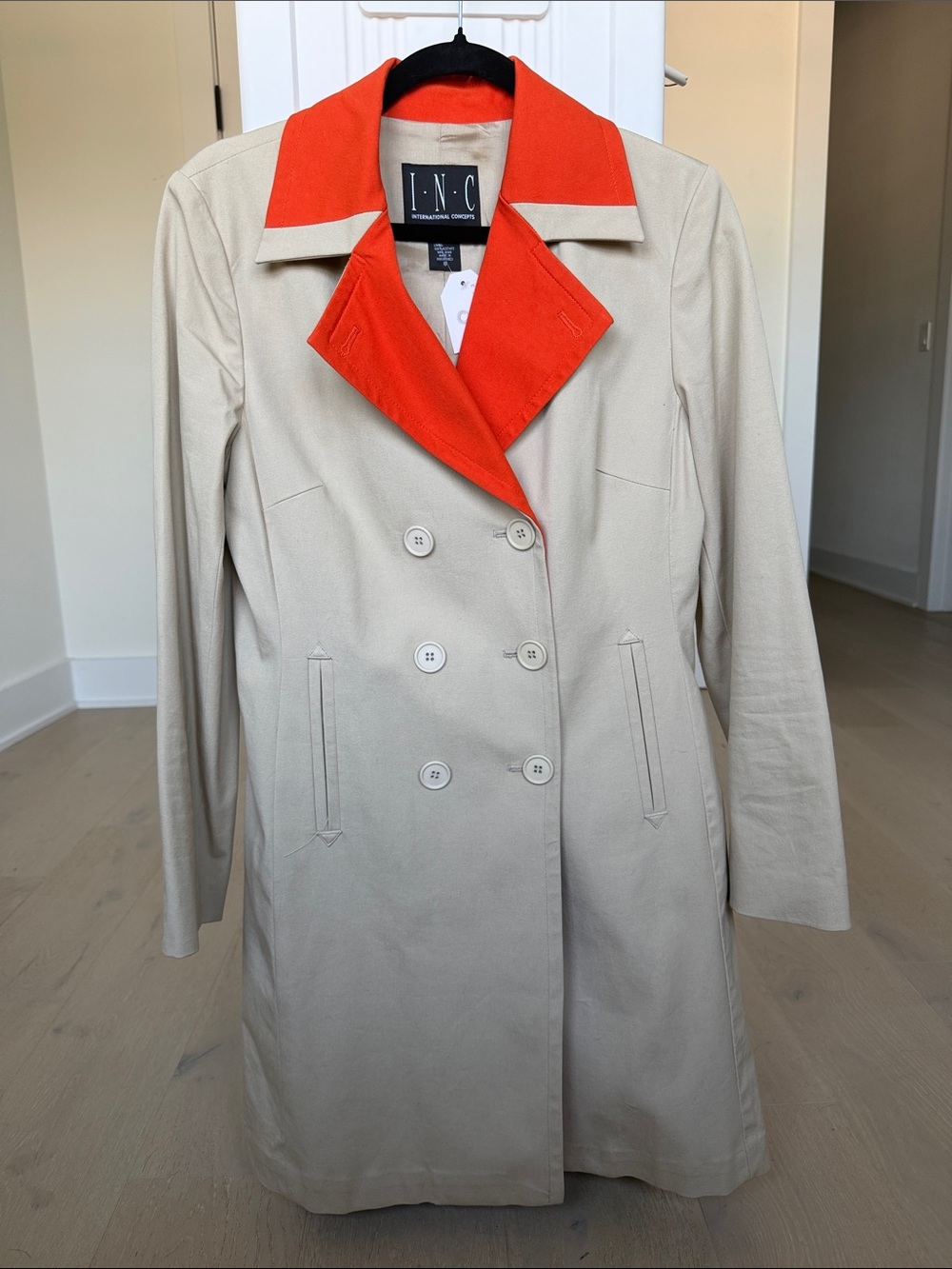 Vintage I.N.C. Colorblock Trench Coat - Red & Cream